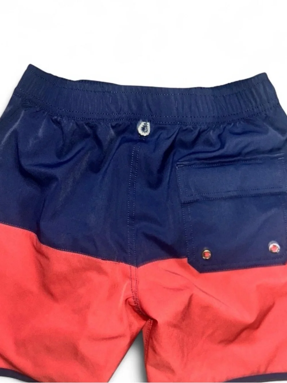 johnnie-O Navy and Red Colorblock Kids Swim Trunks